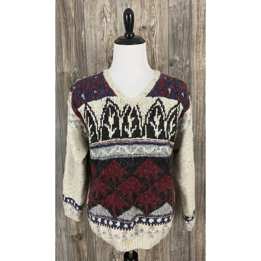 Vintage‎ Woolrich Hand Knit Sweater Men's L Wool Blend Cozy Cabincore Nordic